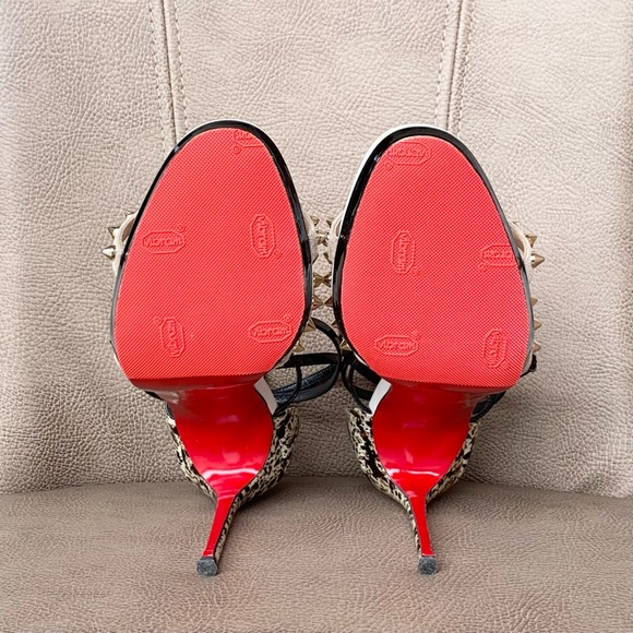 Christian Louboutin Monocronana 120 Black White Splattered Gold Spike 37 1/2 - Picture 14 of 16